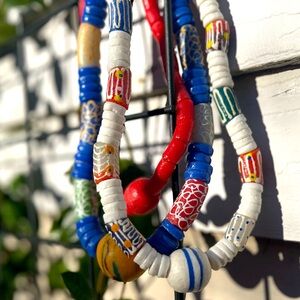 White Handmade Glass Beaded Necklace from Ghana
